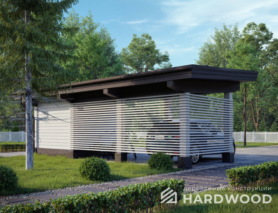 Деревянный навес для машины с хозблоком №168 - фото 1029