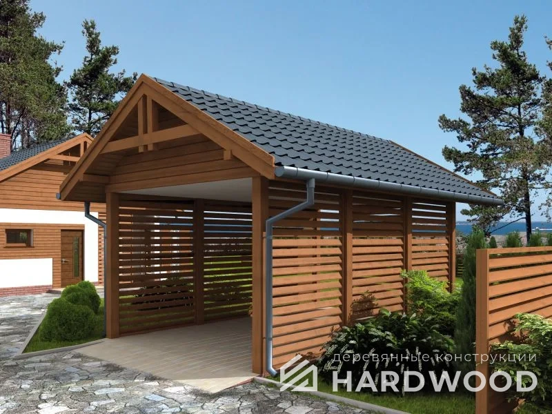 Навес для машины на дачу из дерева №20 - фото 1022